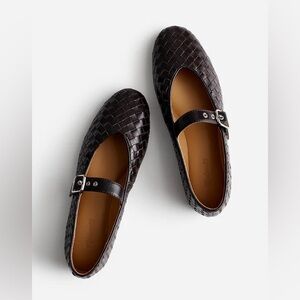 Madewell the Remy Mary Jane Flat in Dark Carob Woven Leather 6 1/2
